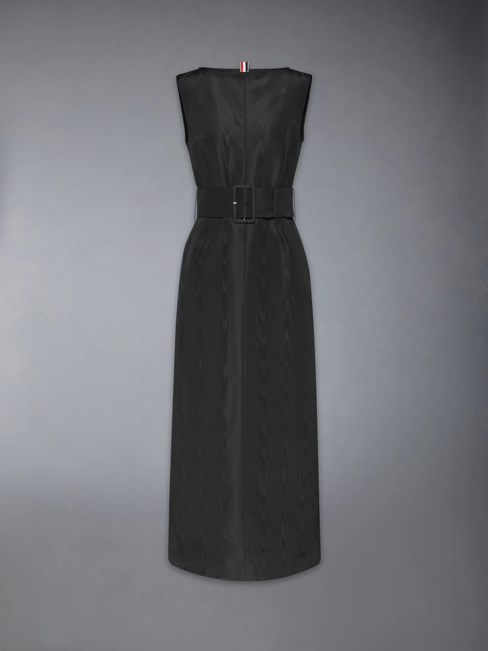 SILK MOIRÉ BOAT NECK COLUMN DRESS BLACK