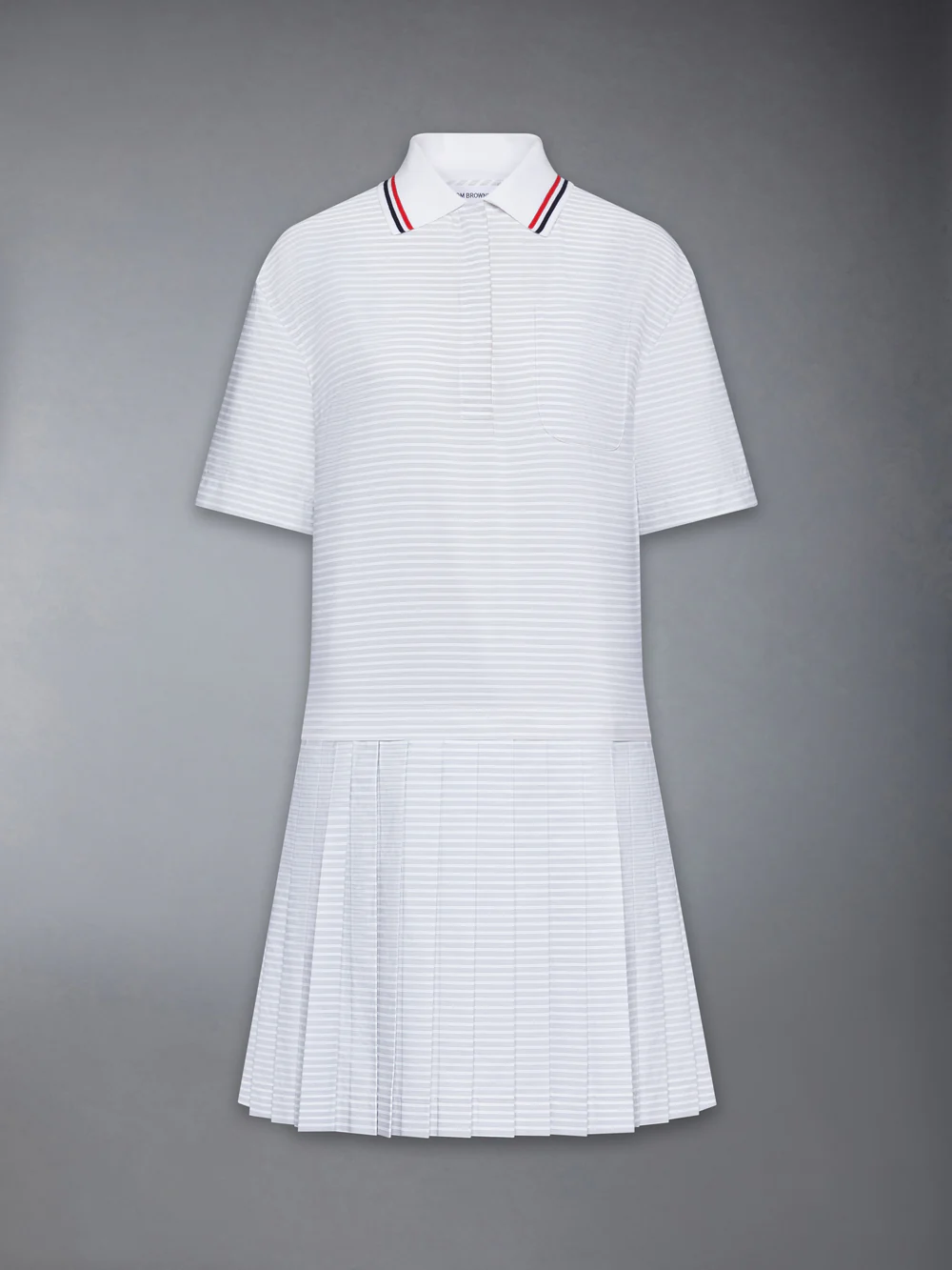 HAIRLINE 4-BAR PLEATED POLO MINI DRESS WHITE