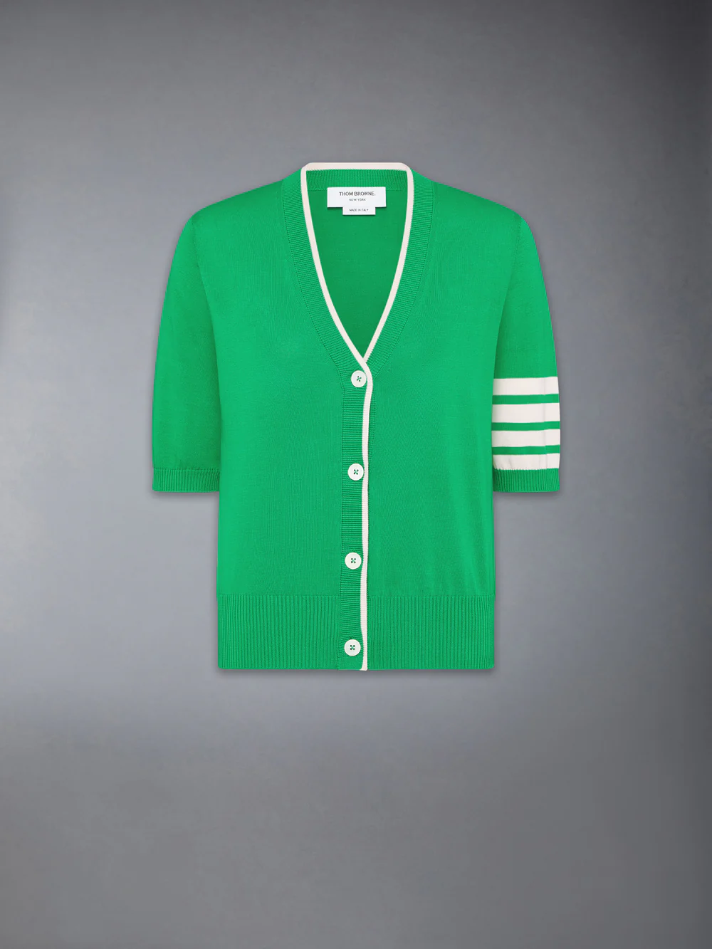 JERSEY STITCH 4-BAR SHORT SLEEVE CARDIGAN GREEN