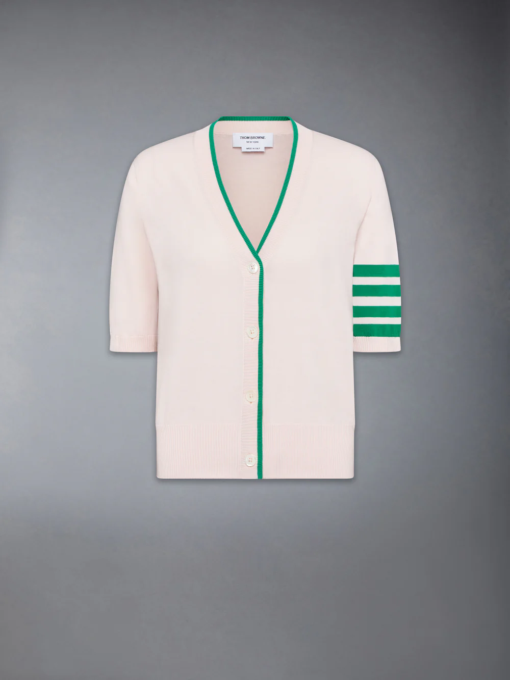 JERSEY STITCH 4-BAR SHORT SLEEVE CARDIGAN LT PINK