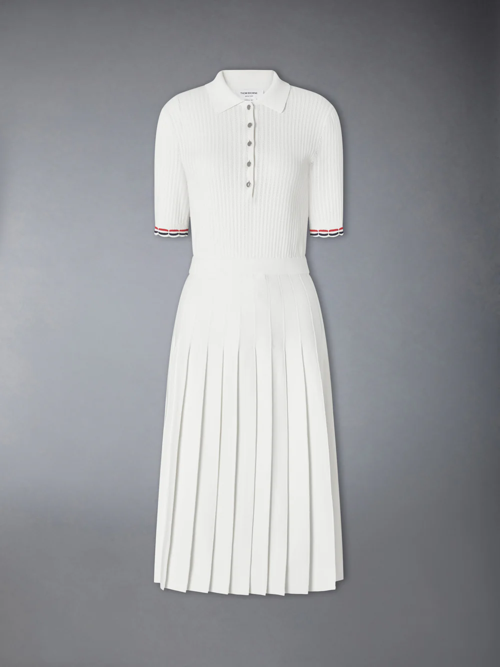 POINTELLE RIB STITCH POLO DRESS WHITE