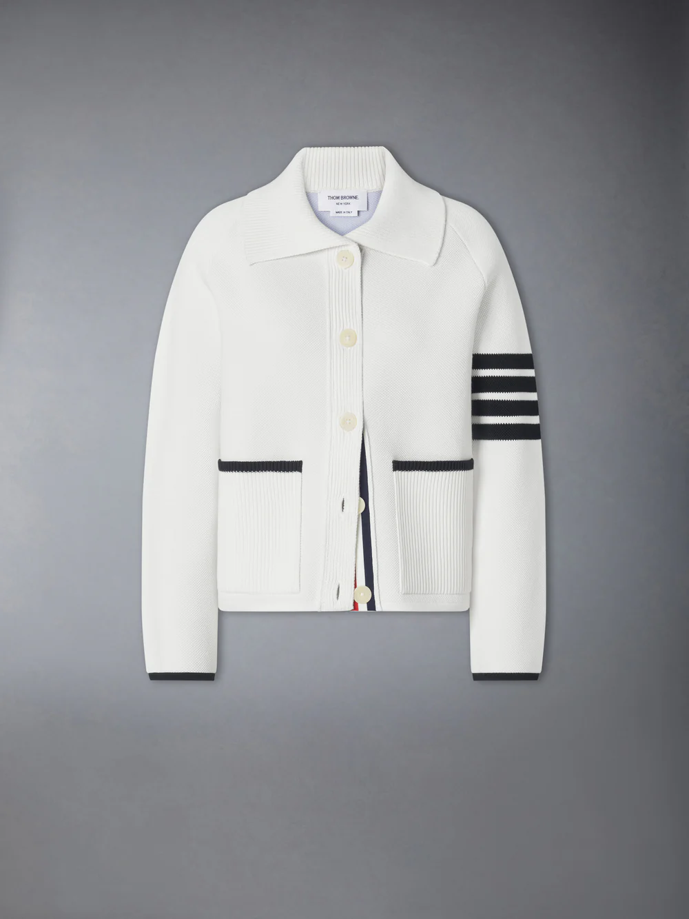 COTTON PIQUE STITCH 4-BAR JACKET WHITE