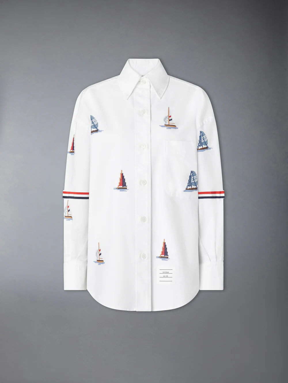 SAILBOAT STITCH SUPERSIZED SHIRT WHITE