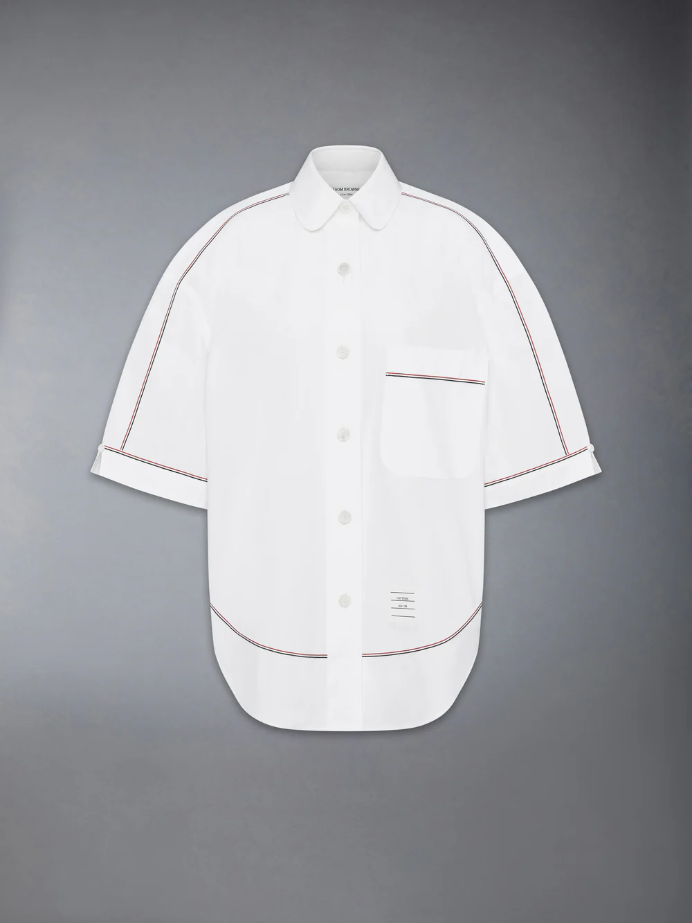 SOLID POPLIN RWB TRIM SUPERSIZED SHORT SLEEVE SHIRT WHITE