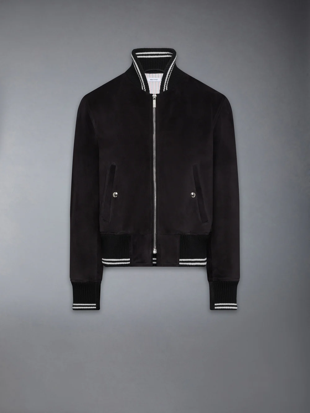 CALF SUEDE Rib Knit Bomber Jacket Black