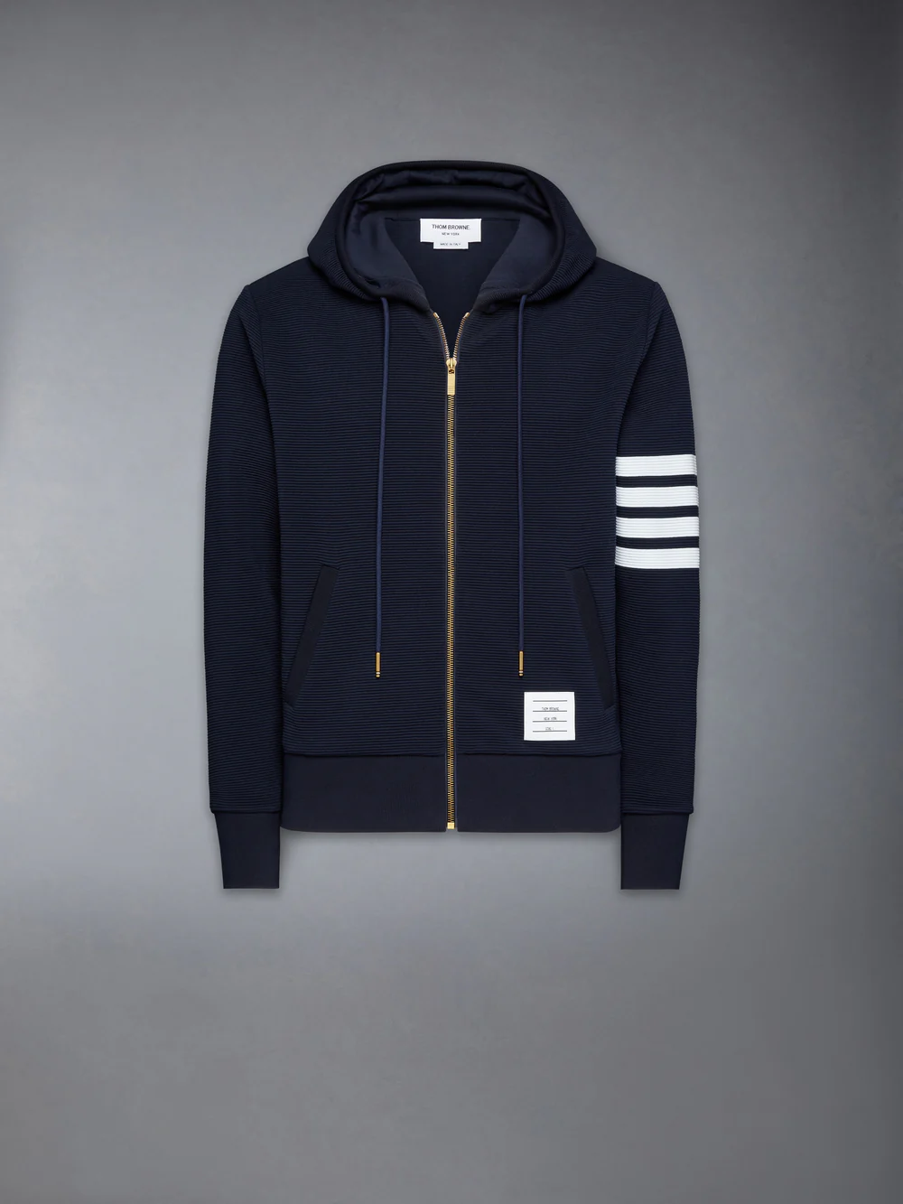 COTTON OTTOMAN 4-BAR ZIP HOODIE NAVY