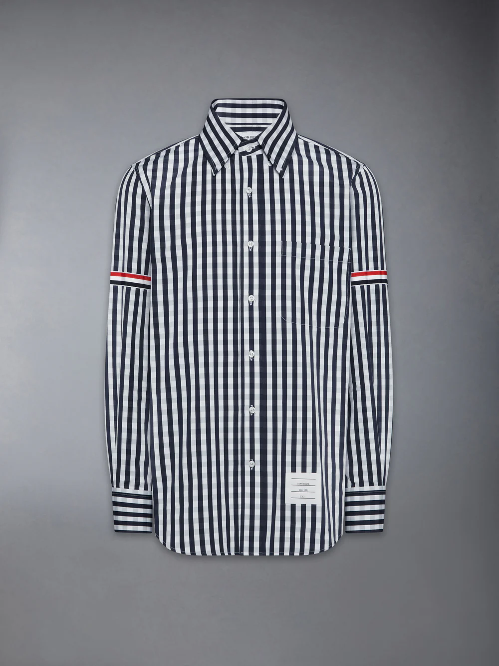 GINGHAM CHECK POPLIN ARMBAND SHIRT NAVY
